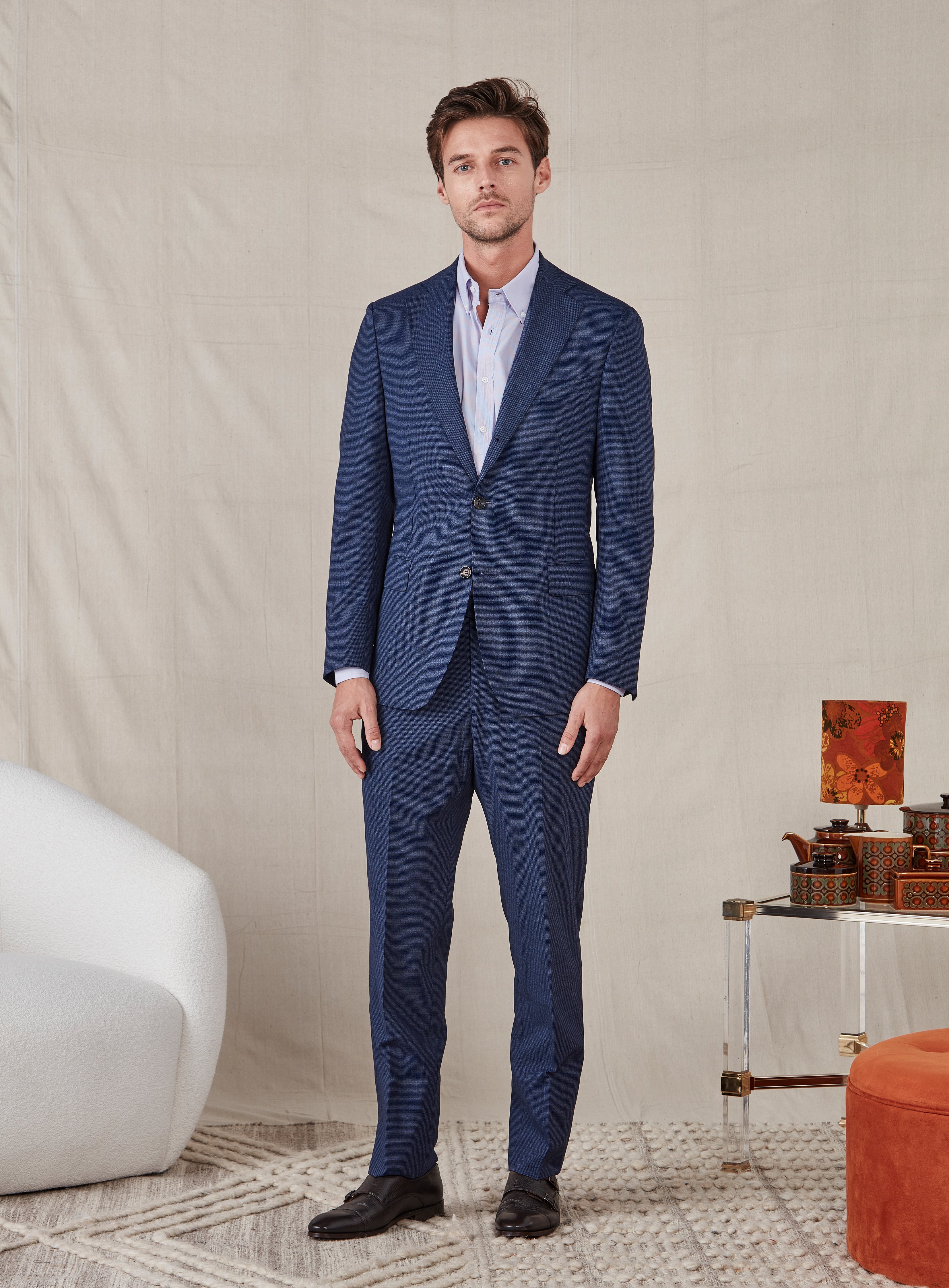 Working Style Jason Blue Micro Houndstooth Suit Blue   Jason Blue Micro Houndstooth Suit Blue Outfit Sdg098 