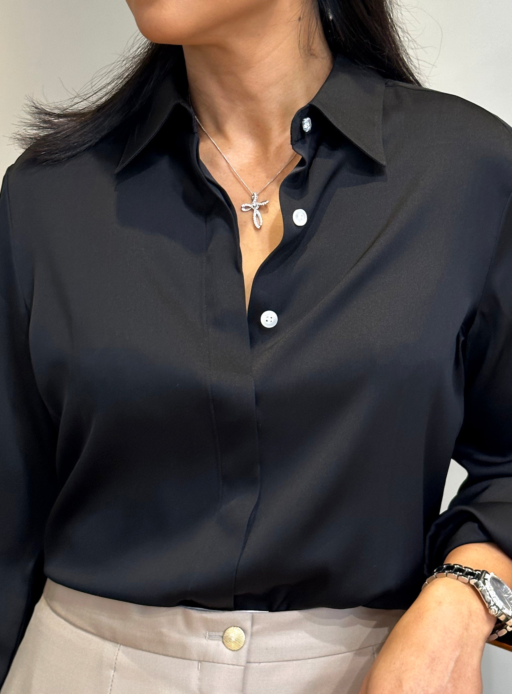 Working Style Jolie Luxe Silk Shirt Black