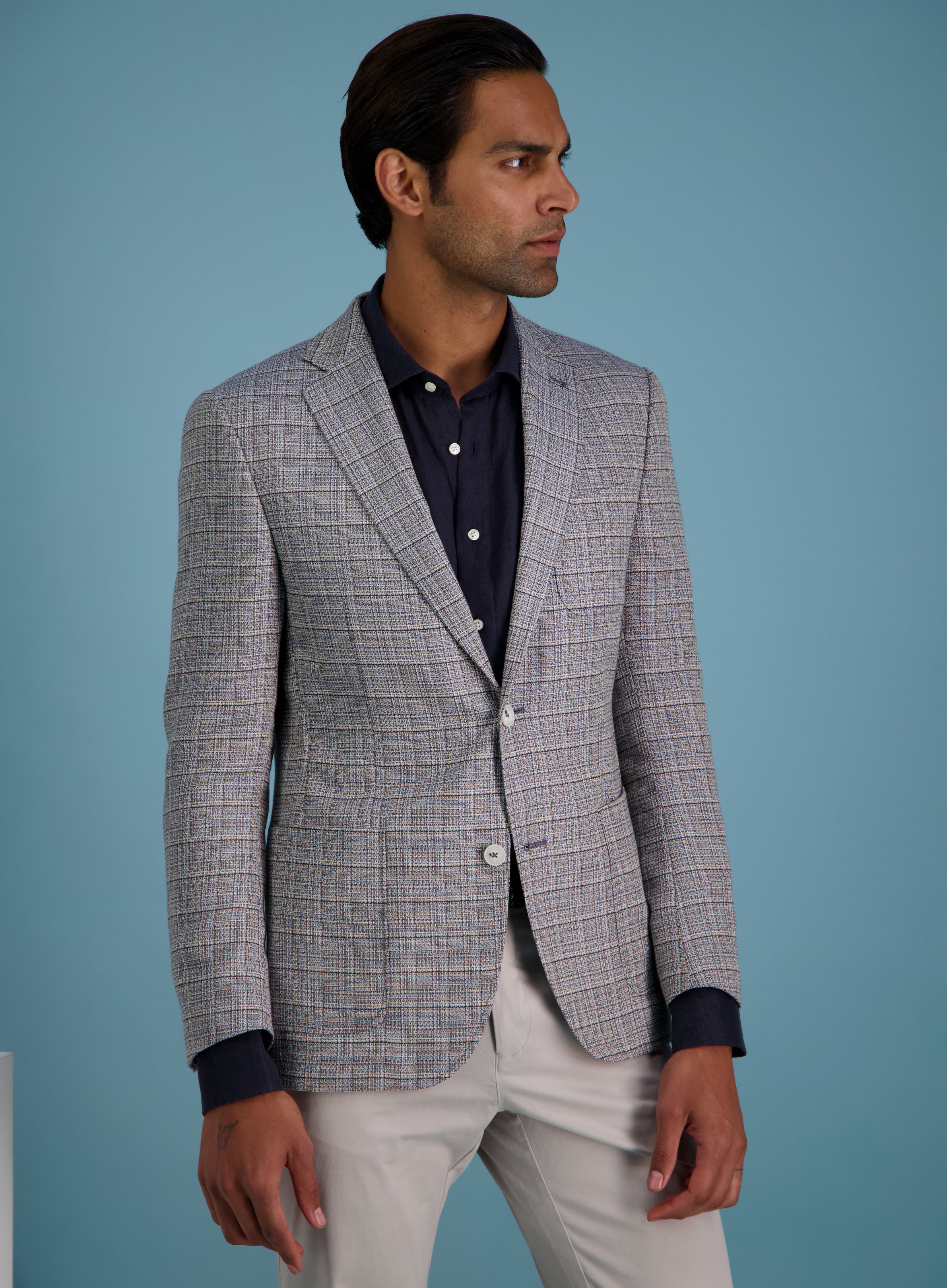 Grey check jacket mens sale