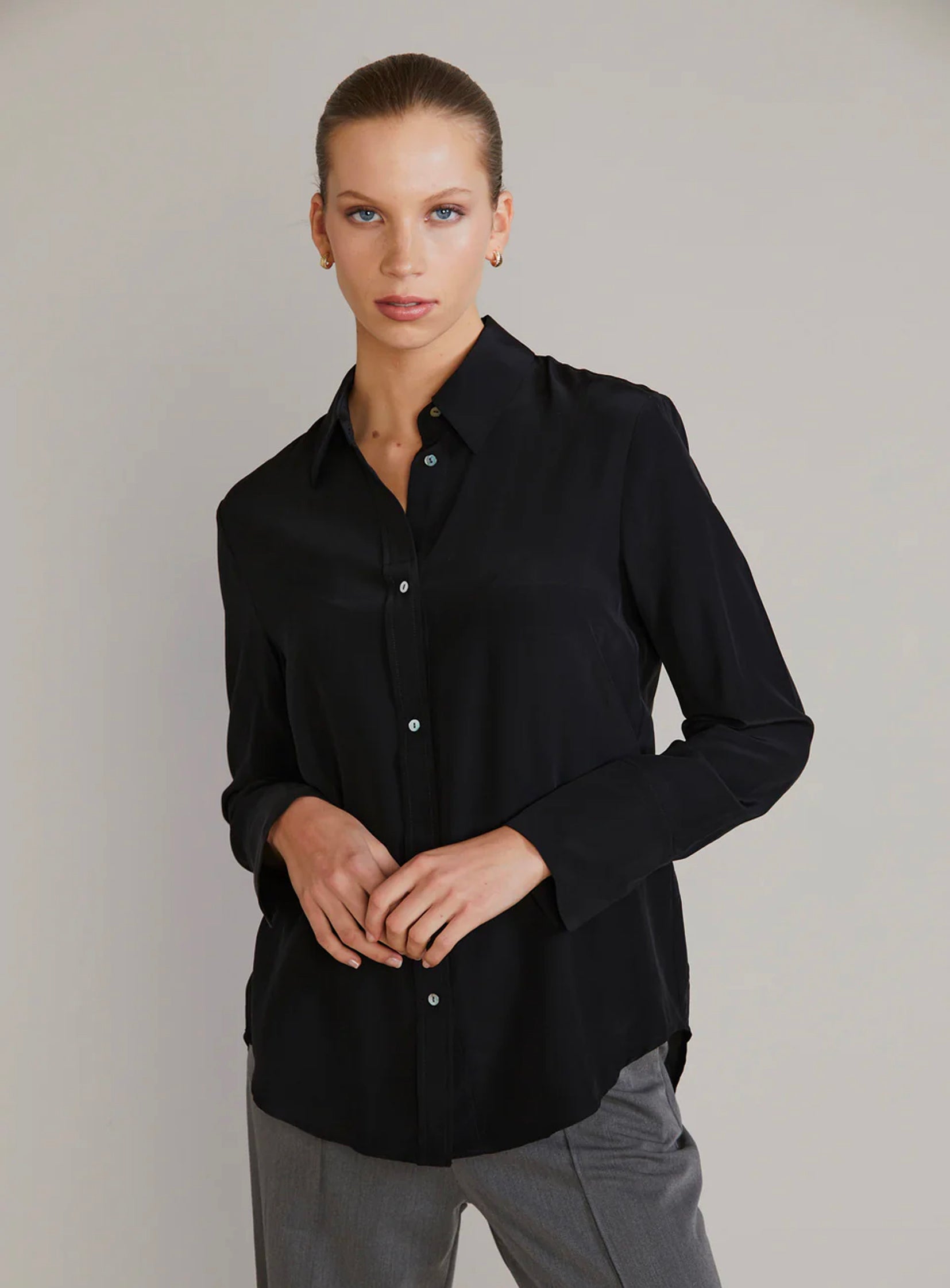 Black silk hotsell shirt outfit