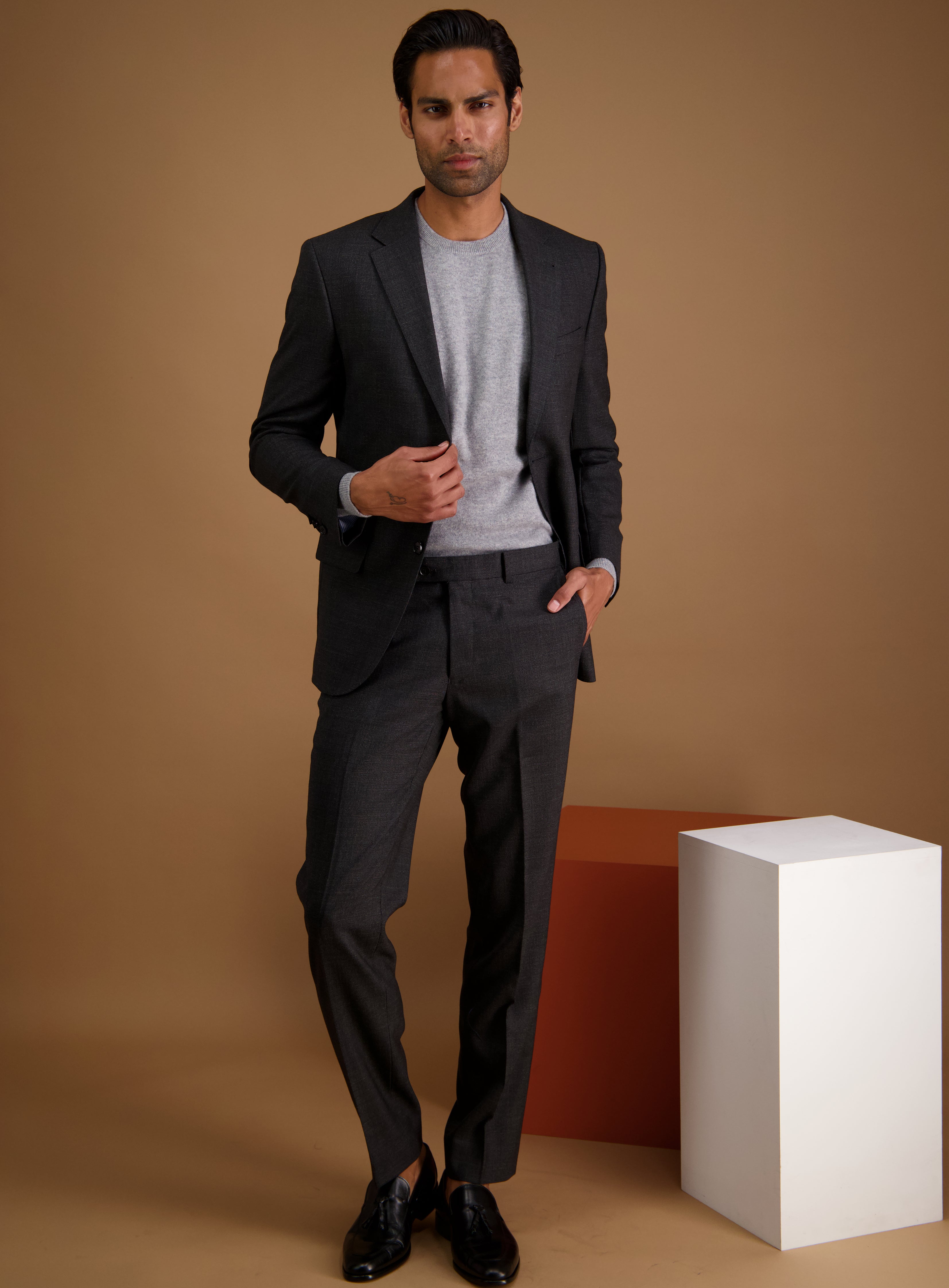 charcoal textured suit